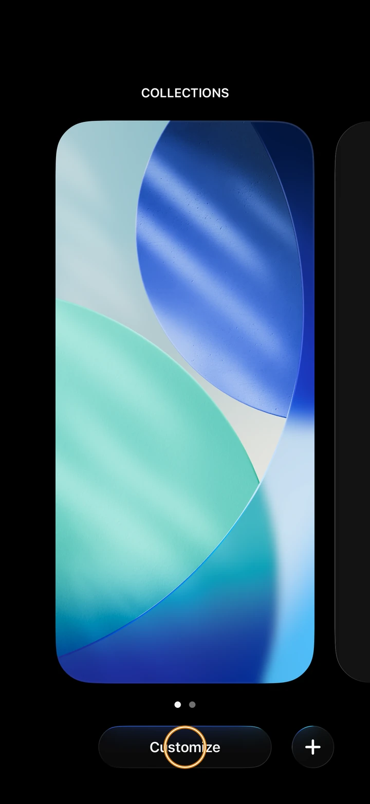 After touching and holding the Lock Screen, the wallpaper choices with Customize circled at the bottom.